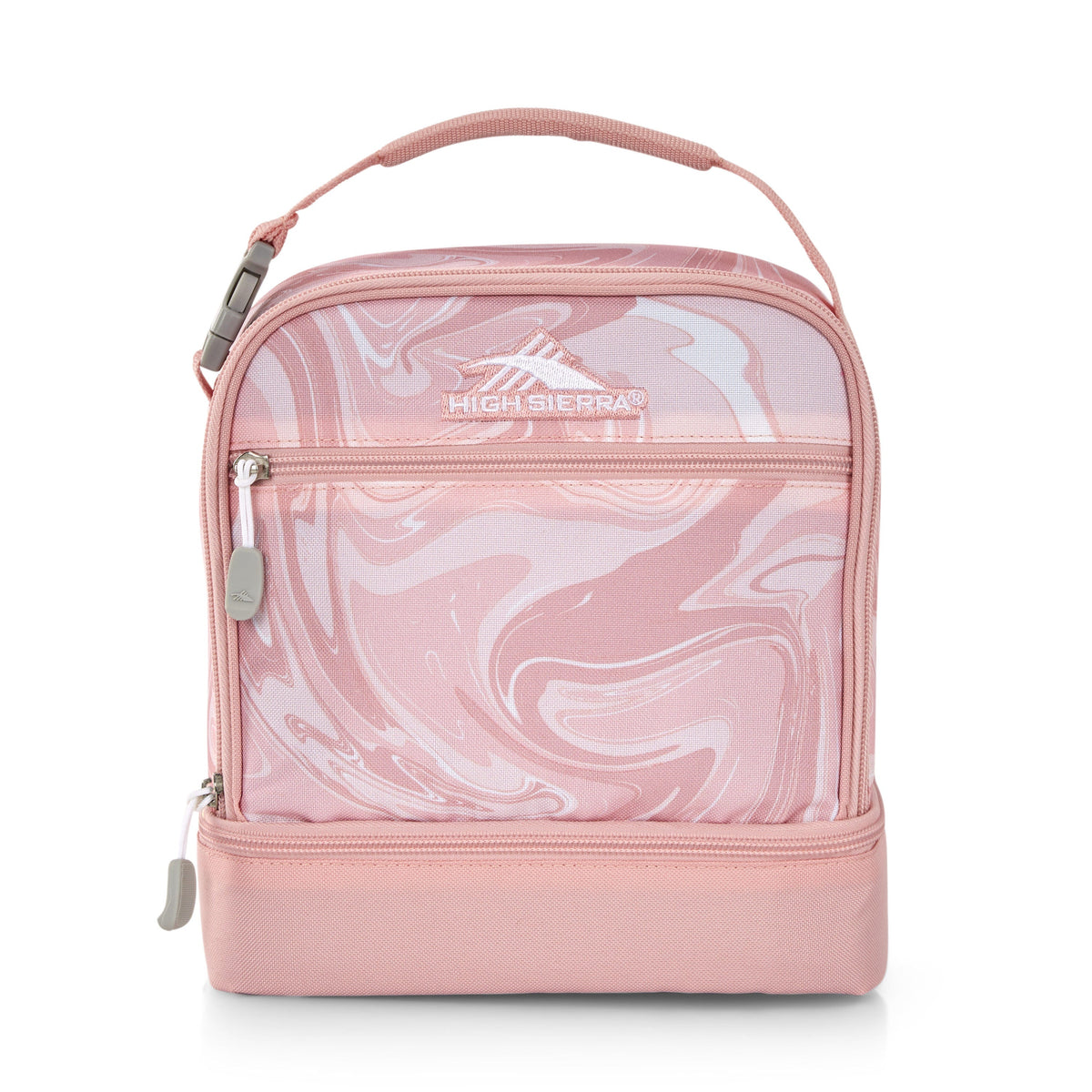 High Sierra Lunch Bags Stacked Compartment Lunch Kit in the color Clearance | Pink Marble/Bubblegum Pink.