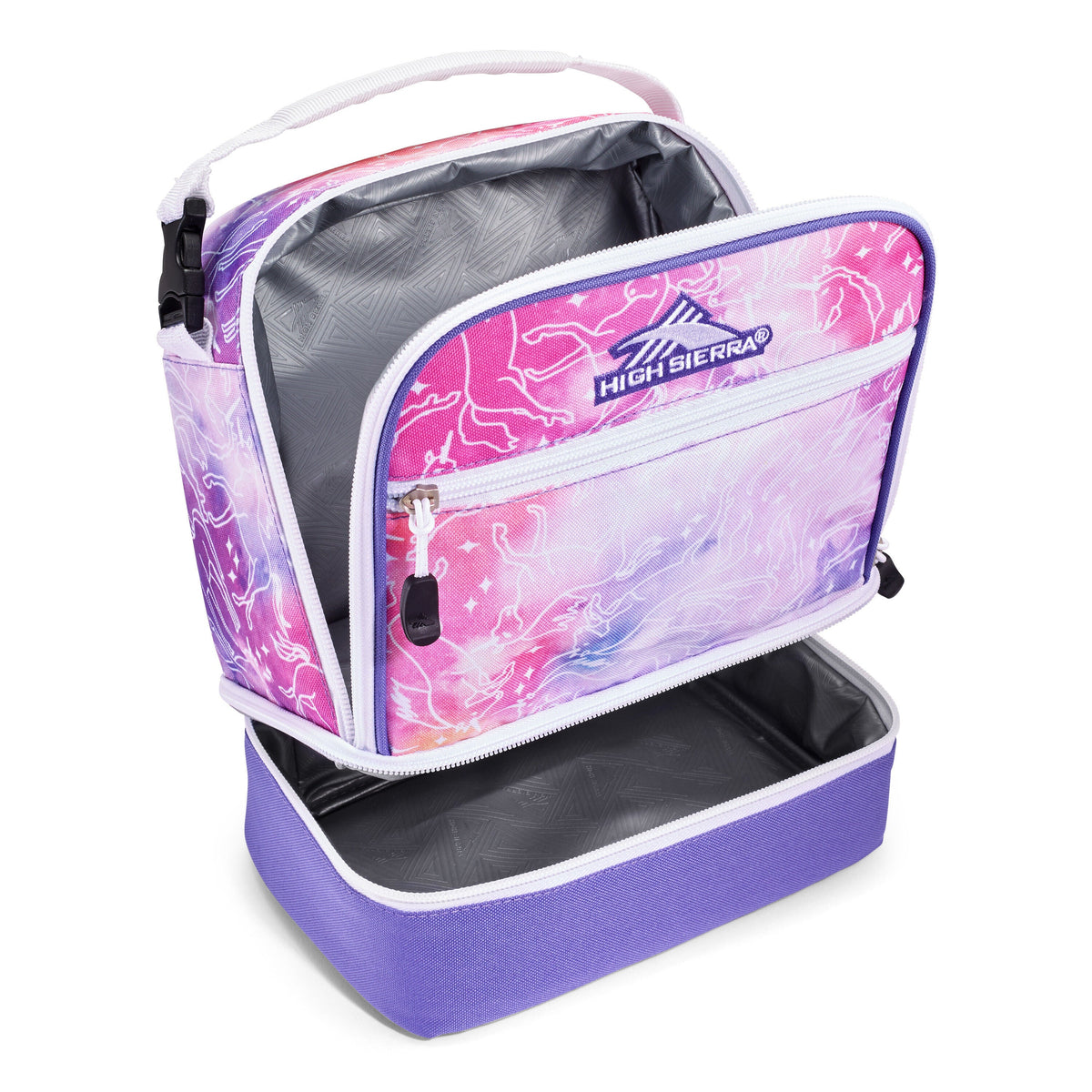 High Sierra Lunch Bags Stacked Compartment Lunch Kit in the color Unicorn Clouds/Lavender/White.