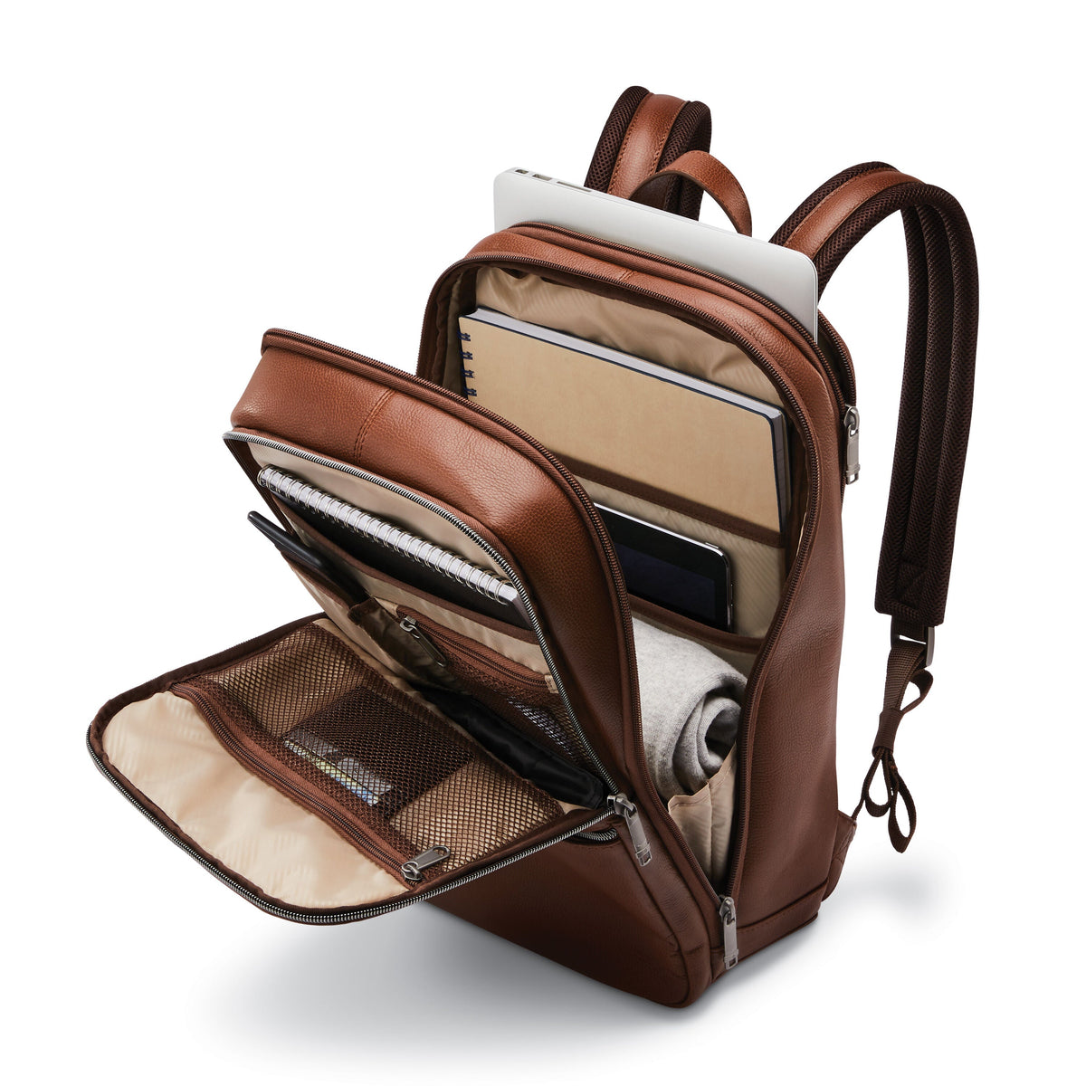 Samsonite Classic Leather Slim Backpack in the color Cognac.