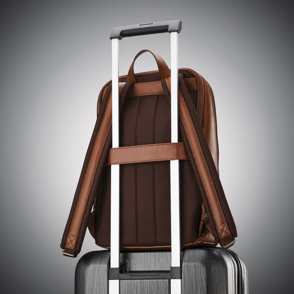Samsonite Classic Leather Slim Backpack in the color Cognac.