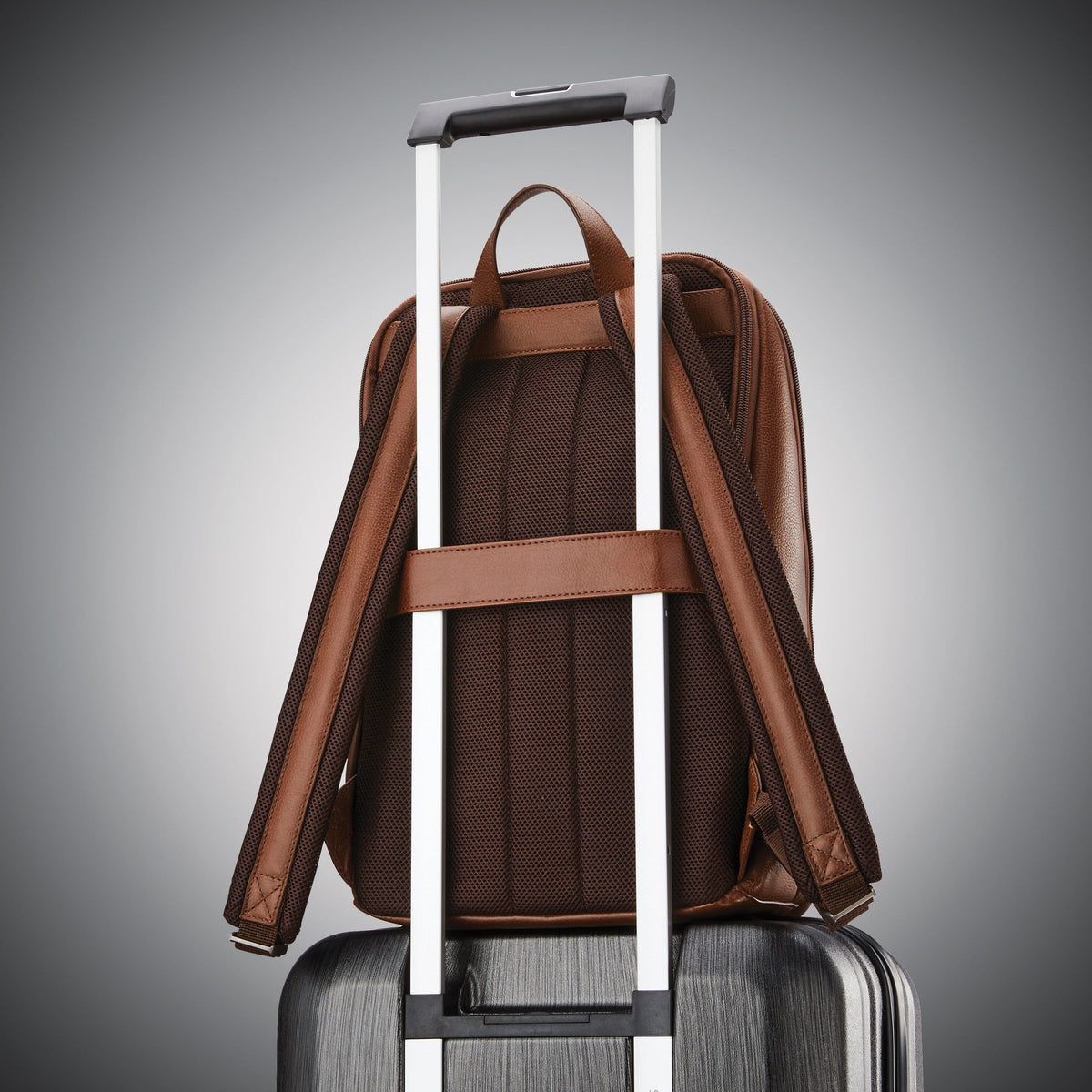 Samsonite Classic Leather Slim Backpack in the color Cognac.