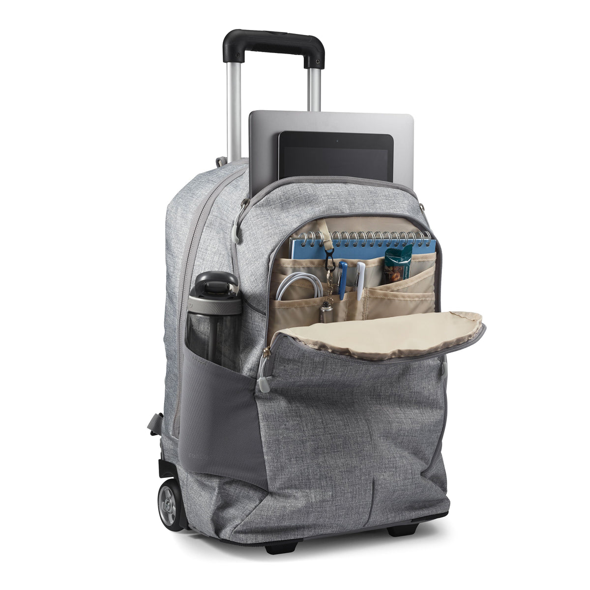 High Sierra BTS Powerglide Pro Wheeled Backpack in the color Silver Heather.
