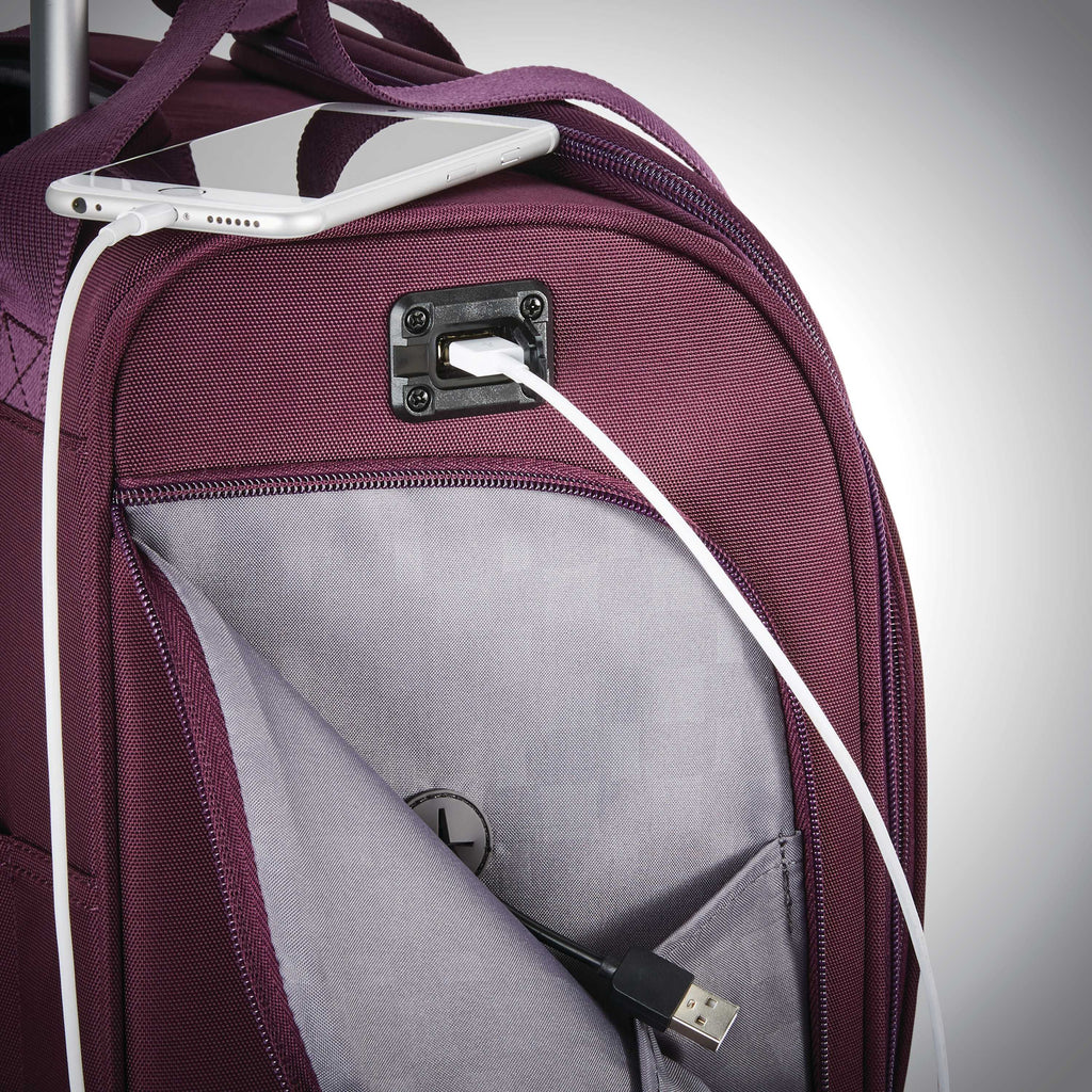Samsonite Spinner Underseater w/ USB Port in the color Purple.